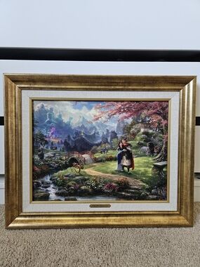 Framed Disney Thomas Kinkade Print "Mulan Blossoms of Love" 21x17